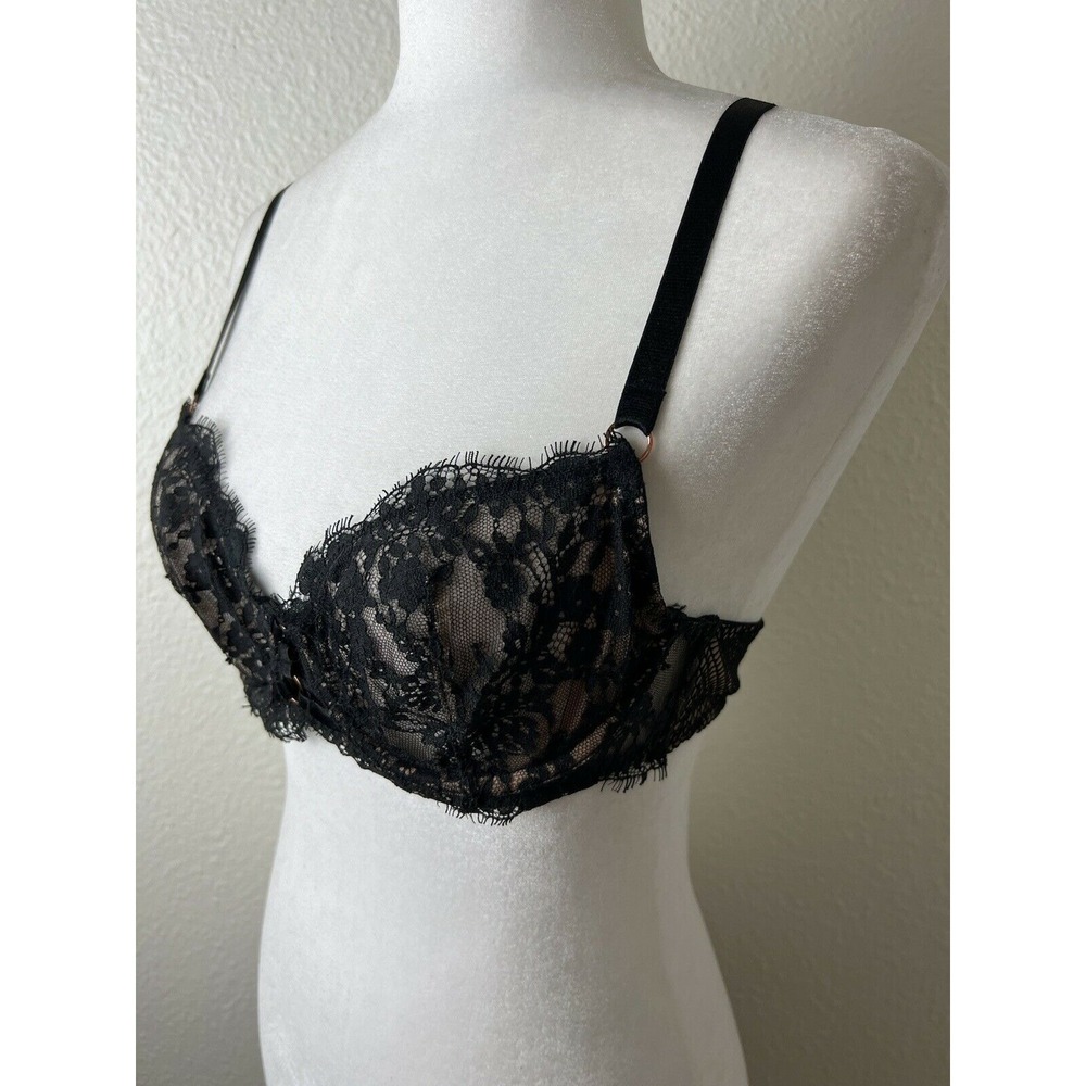 Victoria's Secret 'Very Sexy' Unlined Demi Bra Black Nude Lace Sz 34B - Picture 3 of 5